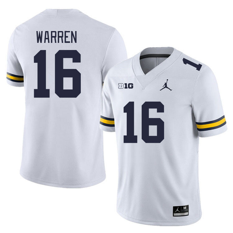 Michigan Wolverines #16 Davis Warren College Football Jerseys Stitched Sale-White